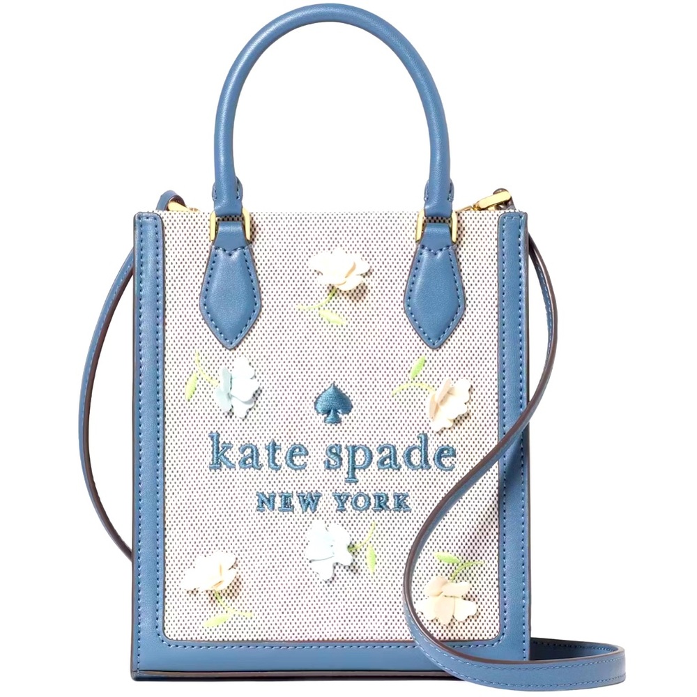kate spade Small Tote in Light Blue and White with Floral Appliqué